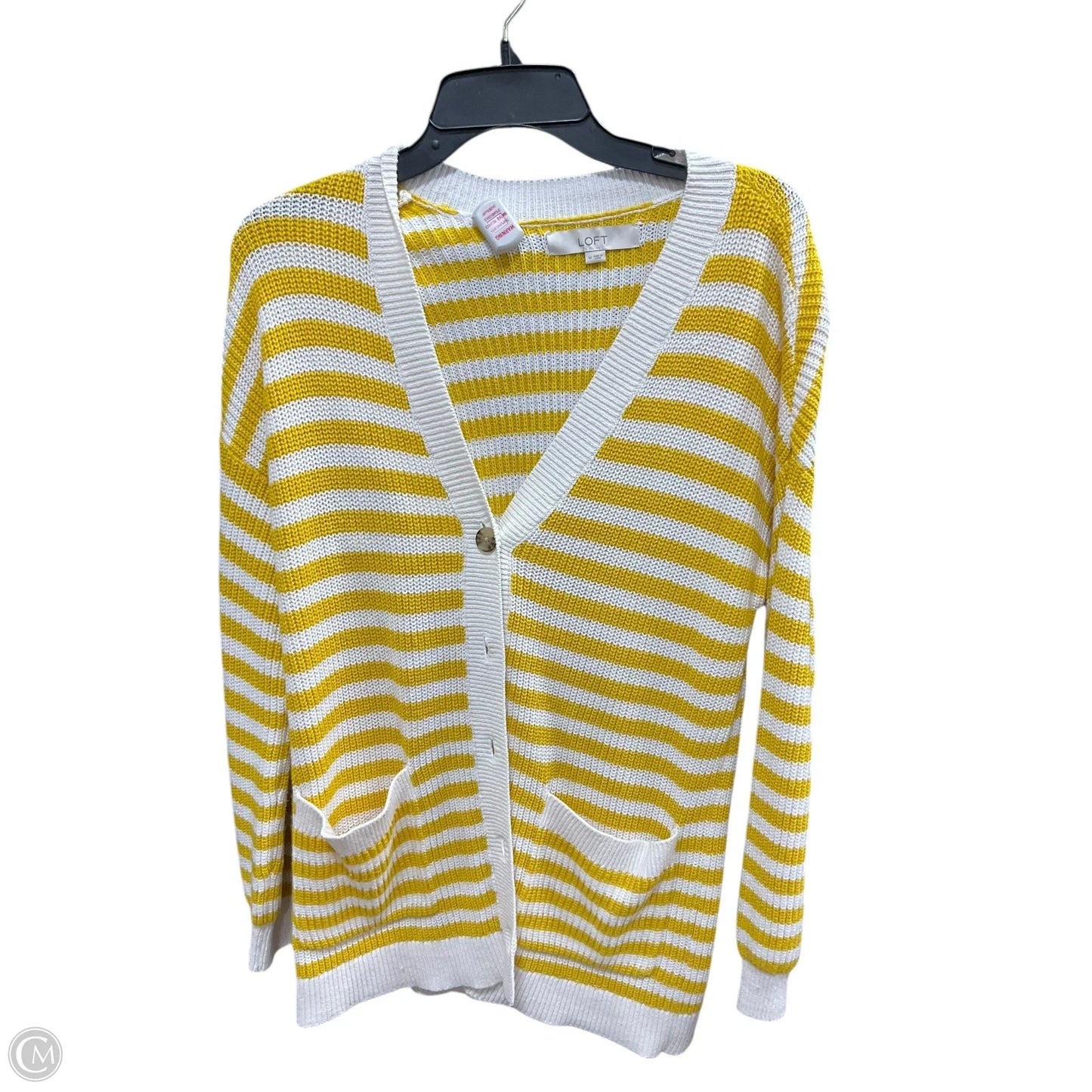 Sweater Cardigan By Loft In Striped Pattern, Size: M