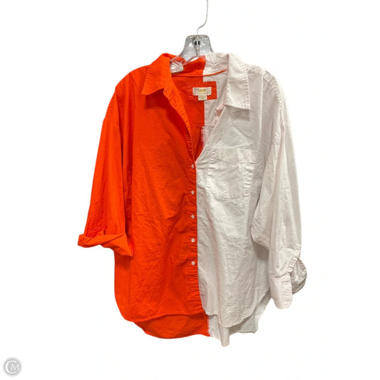 Blouse Long Sleeve By Maeve In Orange & White, Size: 1x