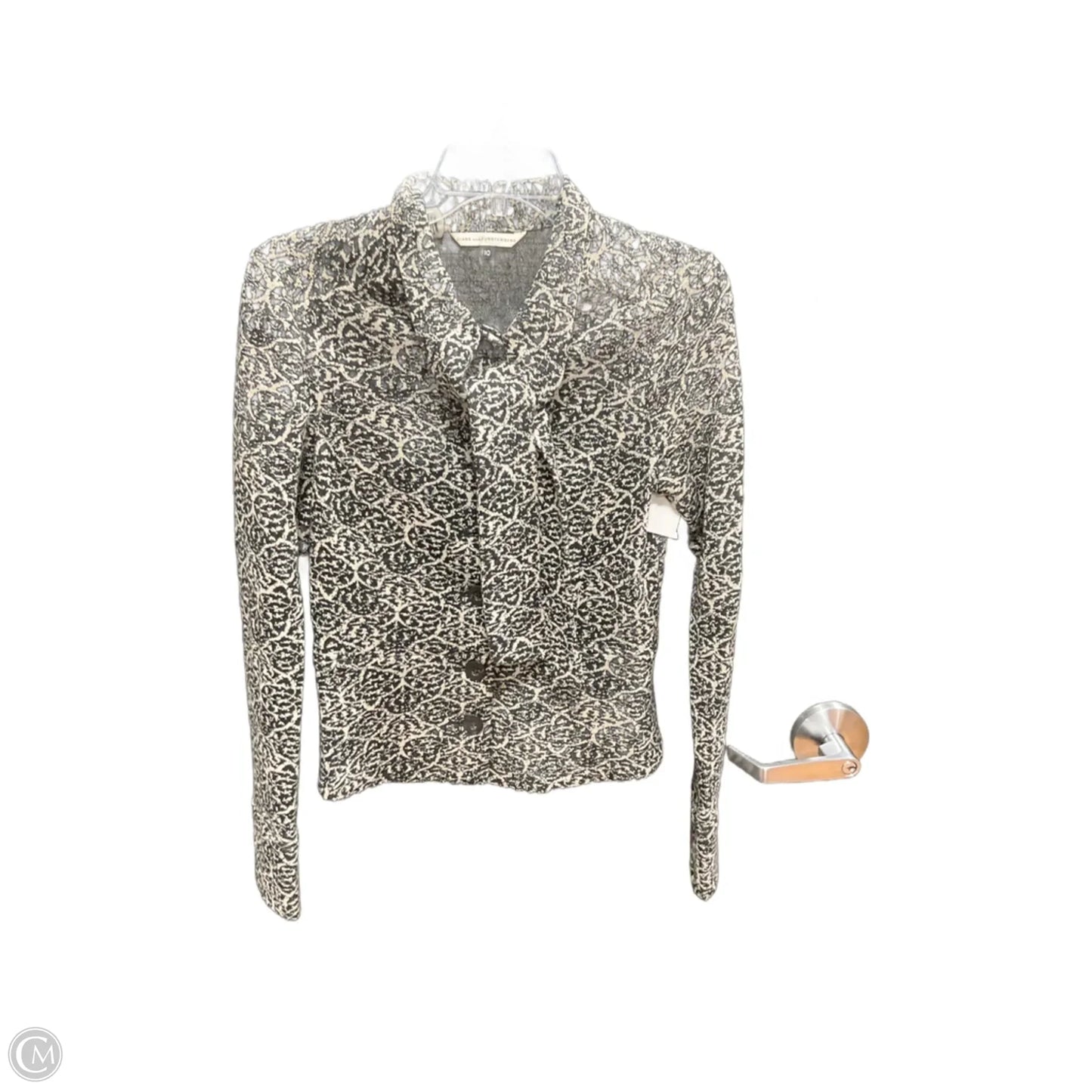 Blouse Designer By Diane Von Furstenberg In Black & Cream, Size: 10