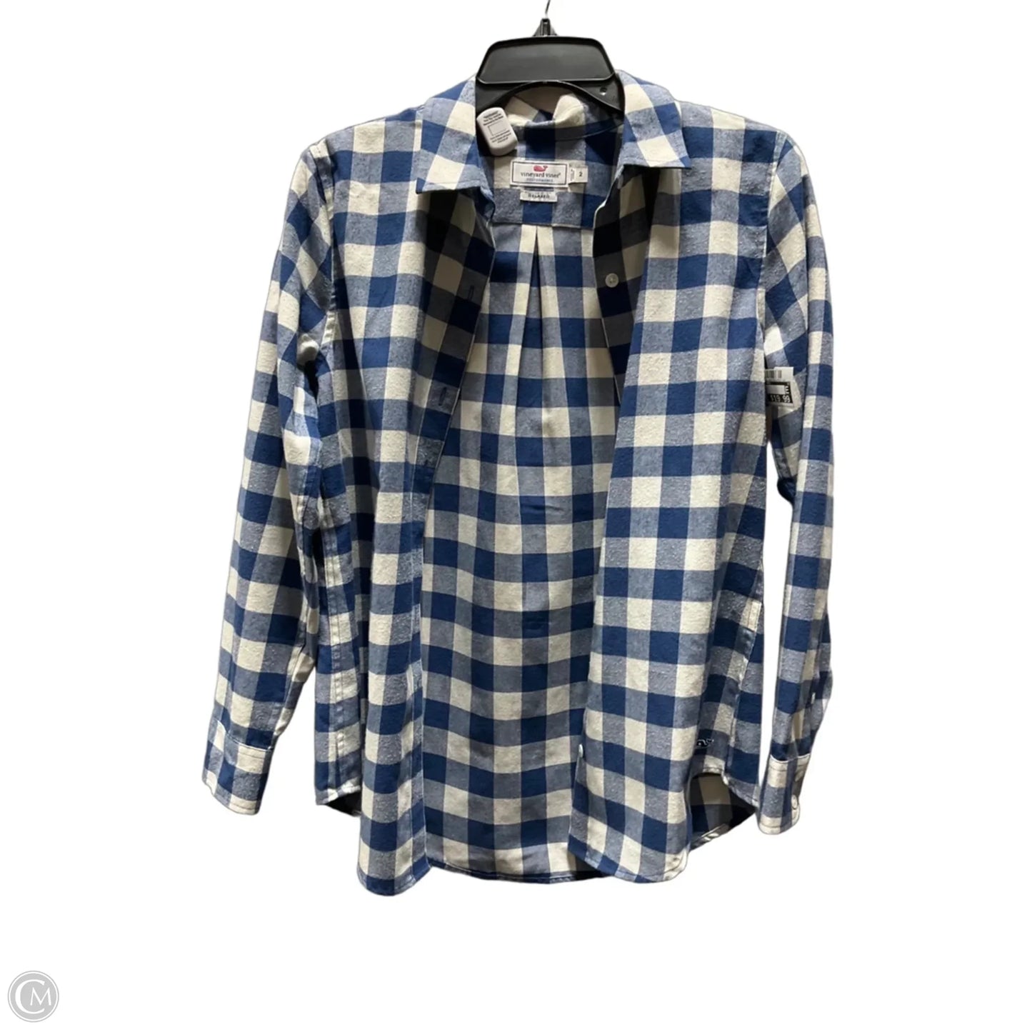 Blouse Long Sleeve By Vineyard Vines In Blue & Cream, Size: 2