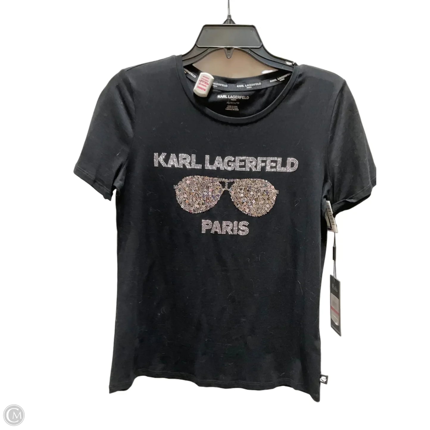 Top Short Sleeve Designer By Karl Lagerfeld In Black, Size: Xs