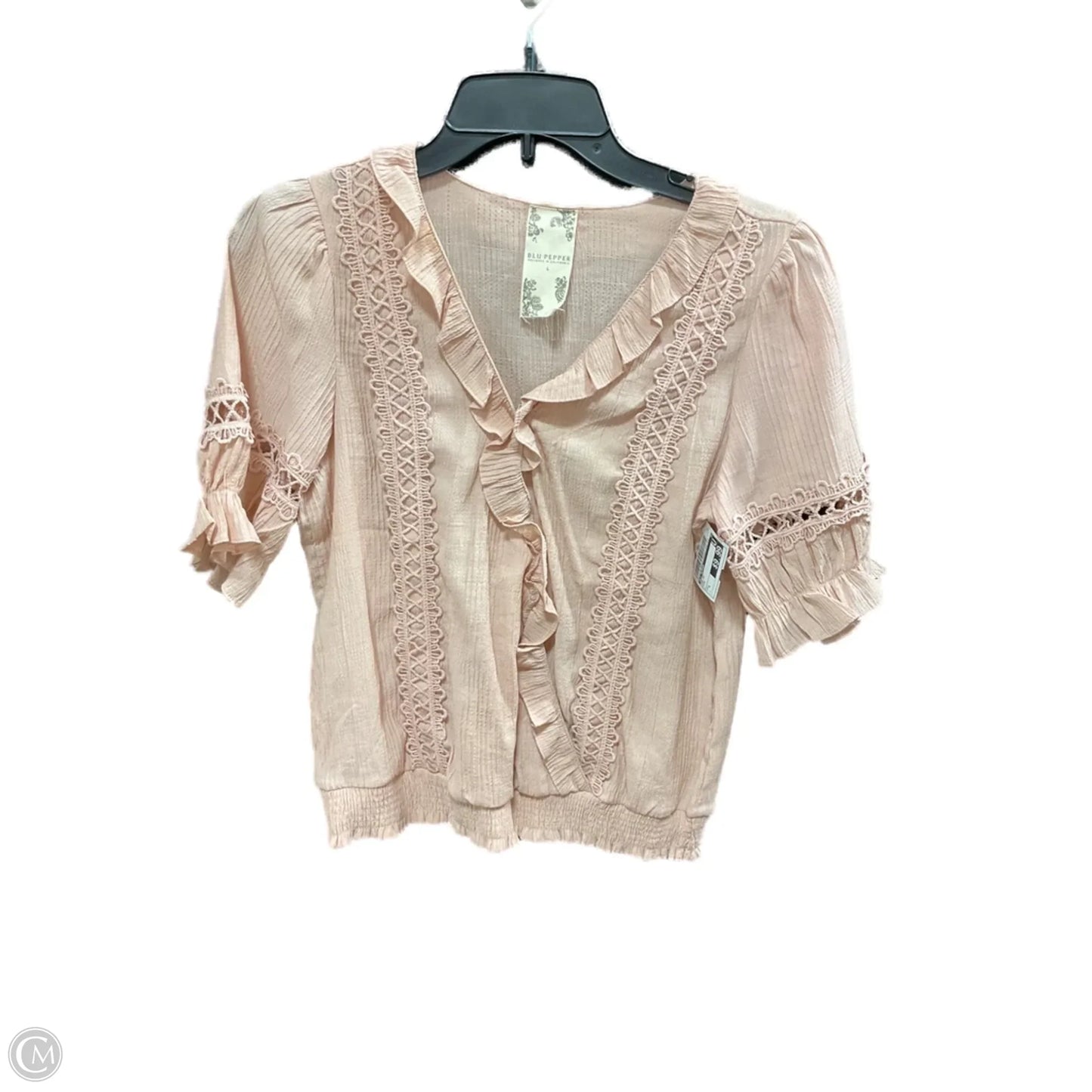 Top Short Sleeve By Blu Pepper In Pink, Size: L