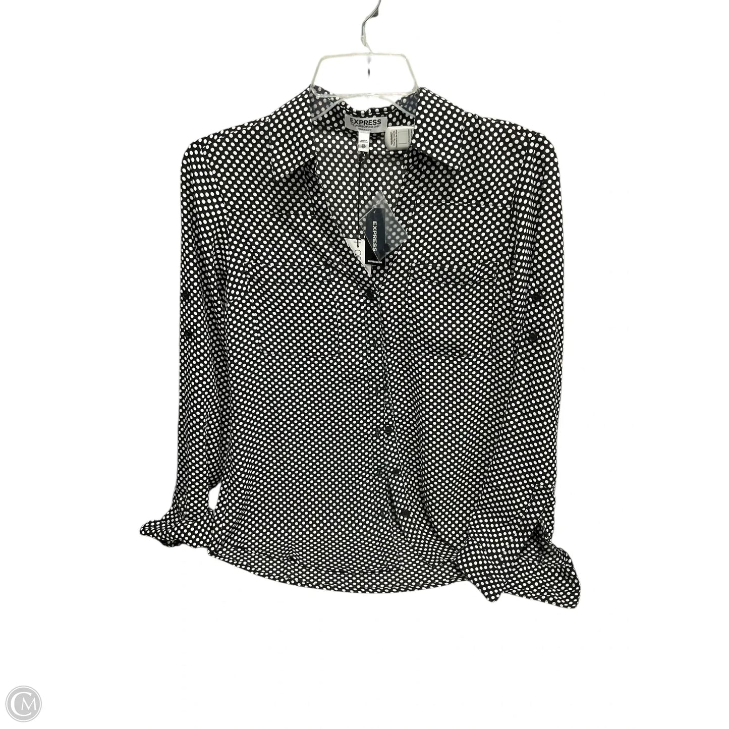 Blouse Long Sleeve By Express In Black & White, Size: Xs