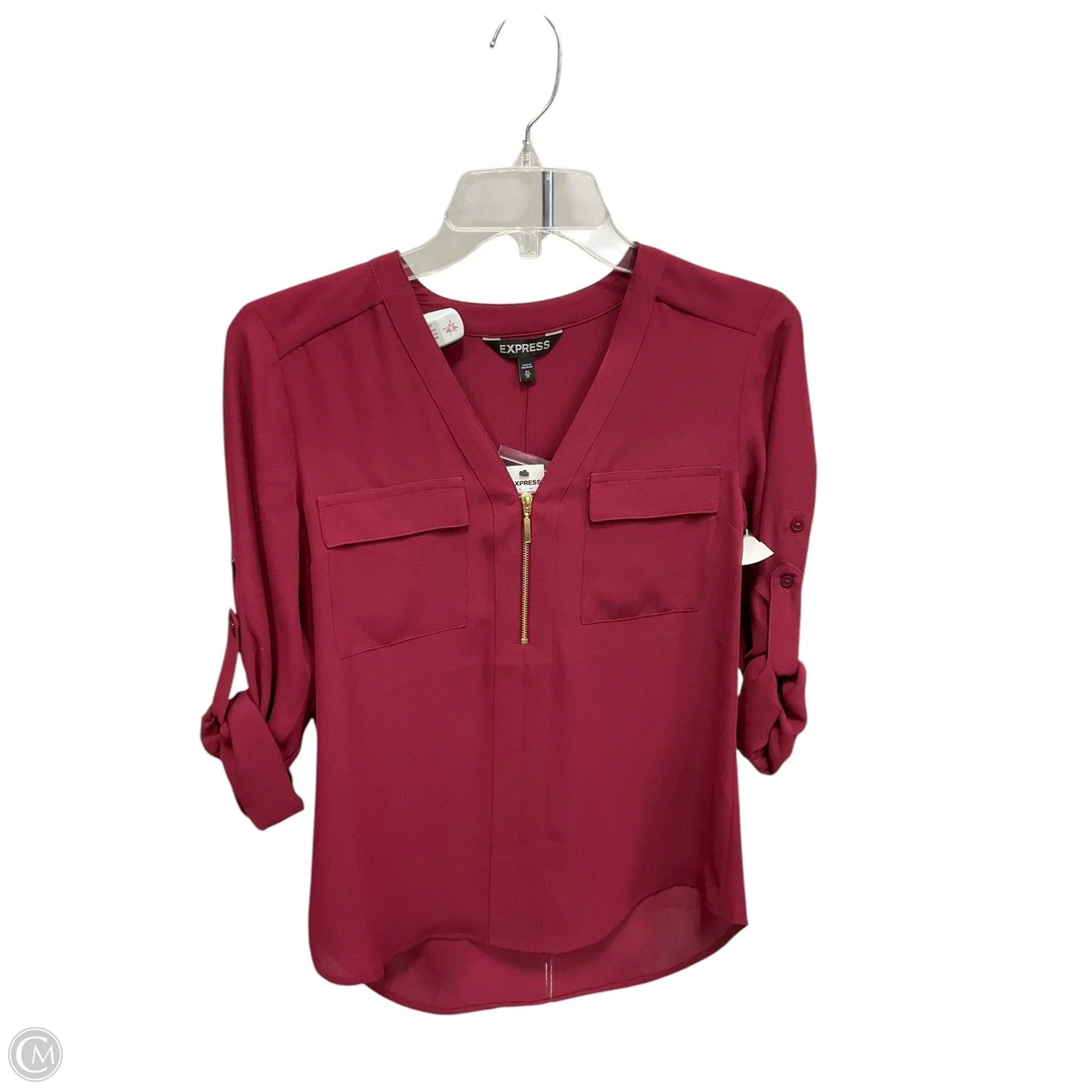 Top Long Sleeve By Express In Maroon, Size: Xs