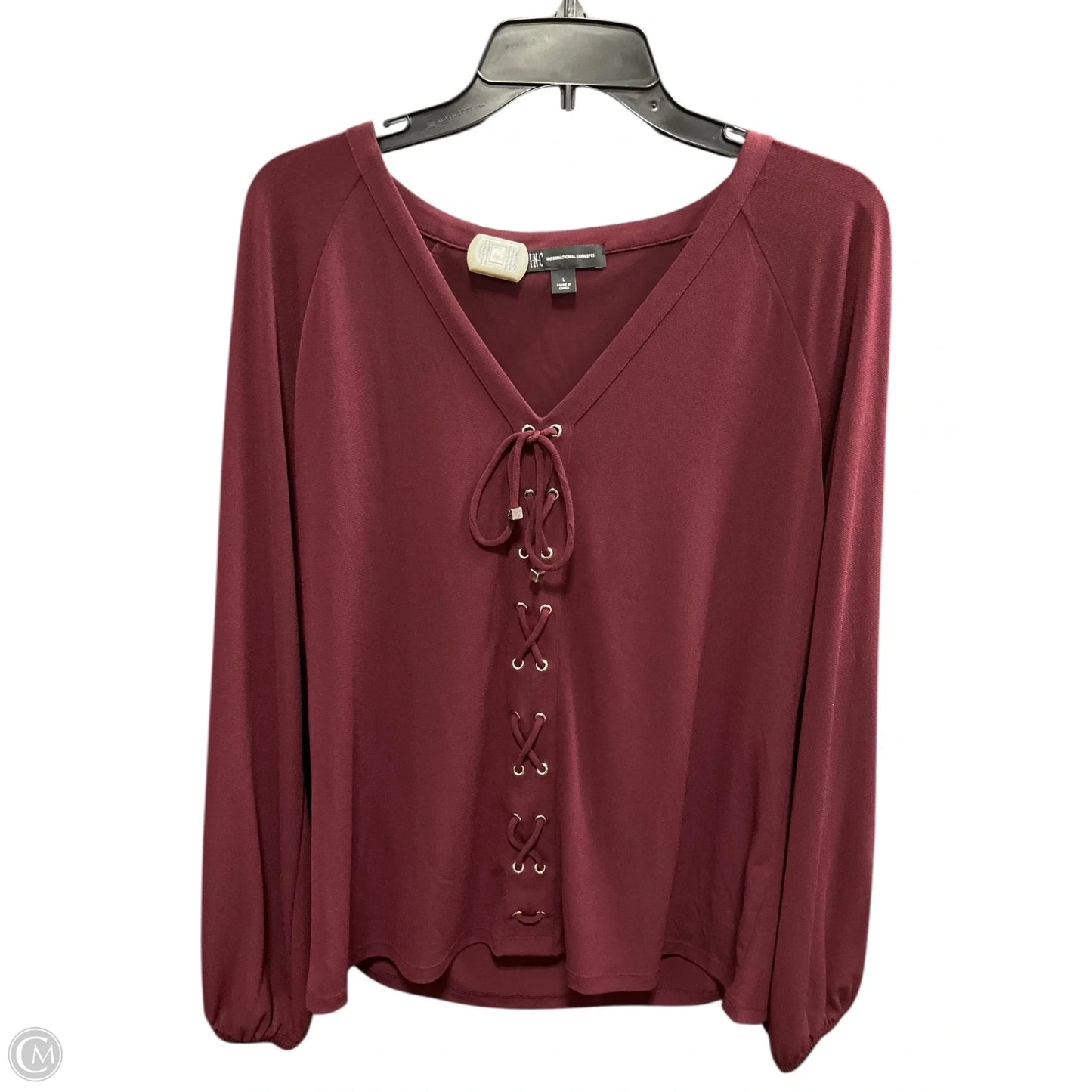 Top Long Sleeve By Inc In Maroon, Size: L