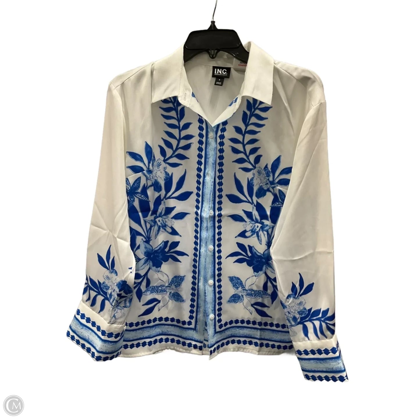 Blouse Long Sleeve By Inc In Blue & White, Size: S