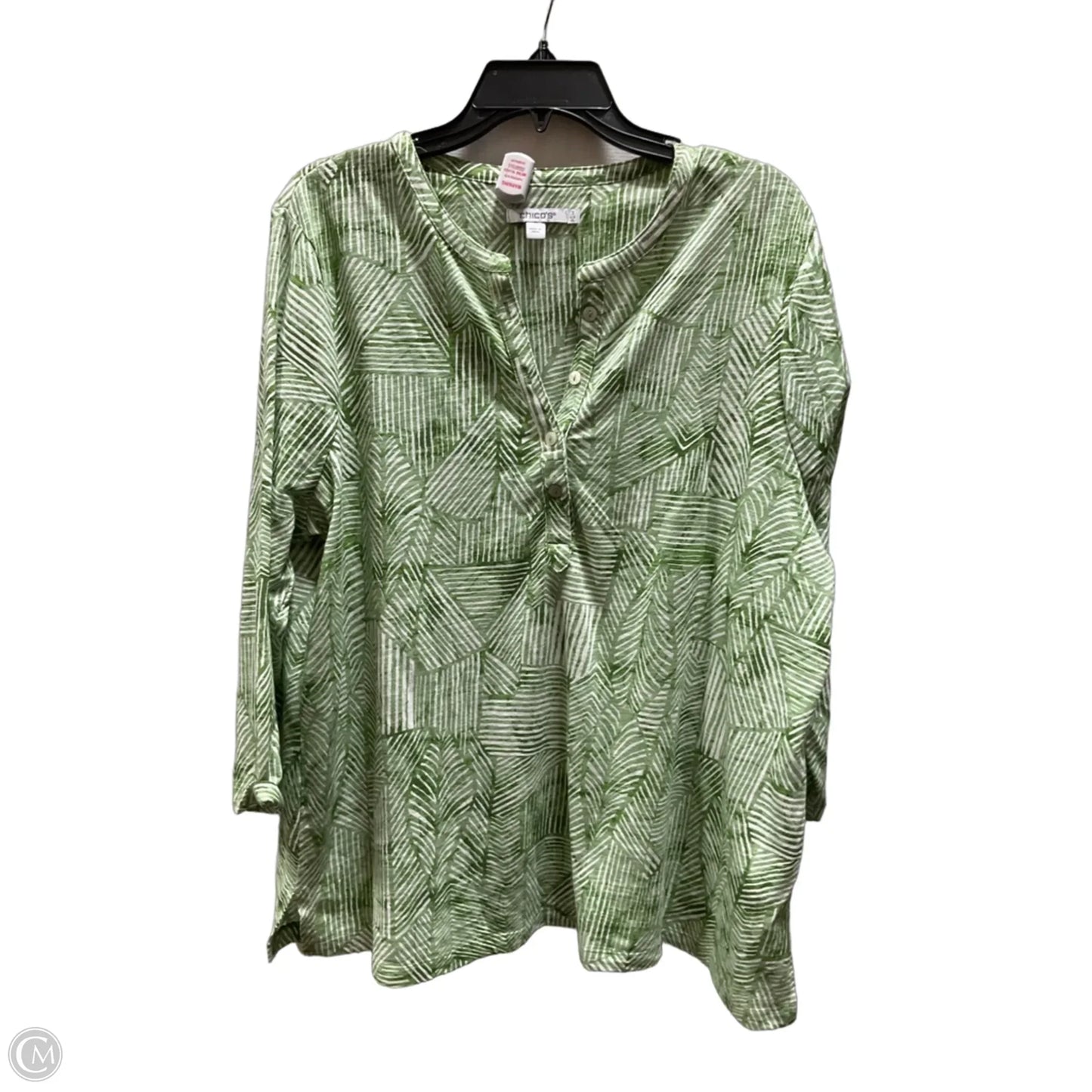 Top 3/4 Sleeve By Chicos In Green, Size: Xl