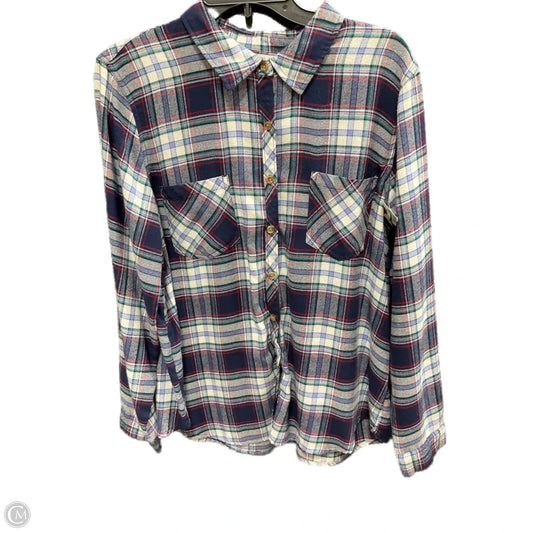 Blouse Long Sleeve By Maurices In Plaid Pattern, Size: Xl