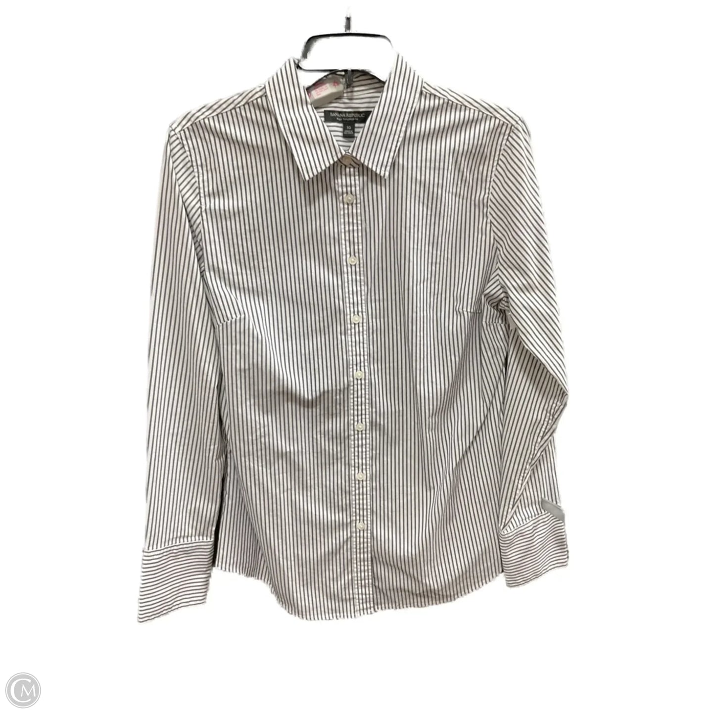 Blouse Long Sleeve By Banana Republic In Striped Pattern, Size: 10