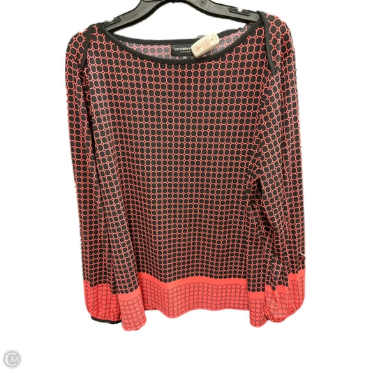 Top Long Sleeve By Liz Claiborne In Black & Pink, Size: Xxl