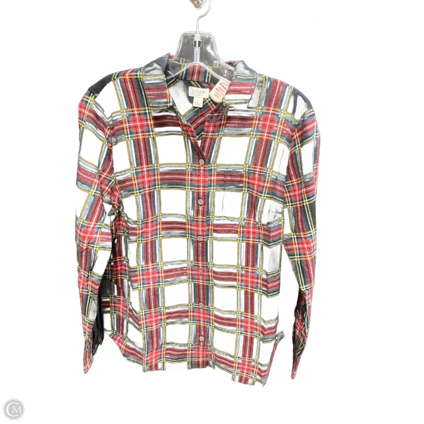 Blouse Long Sleeve By J. Crew In Plaid Pattern, Size: S