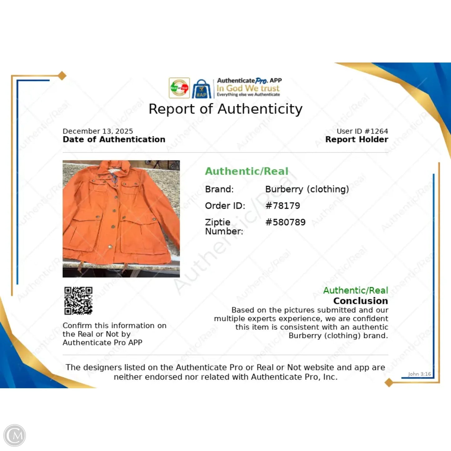 Jacket Luxury Designer By Burberry In Orange, Size: S