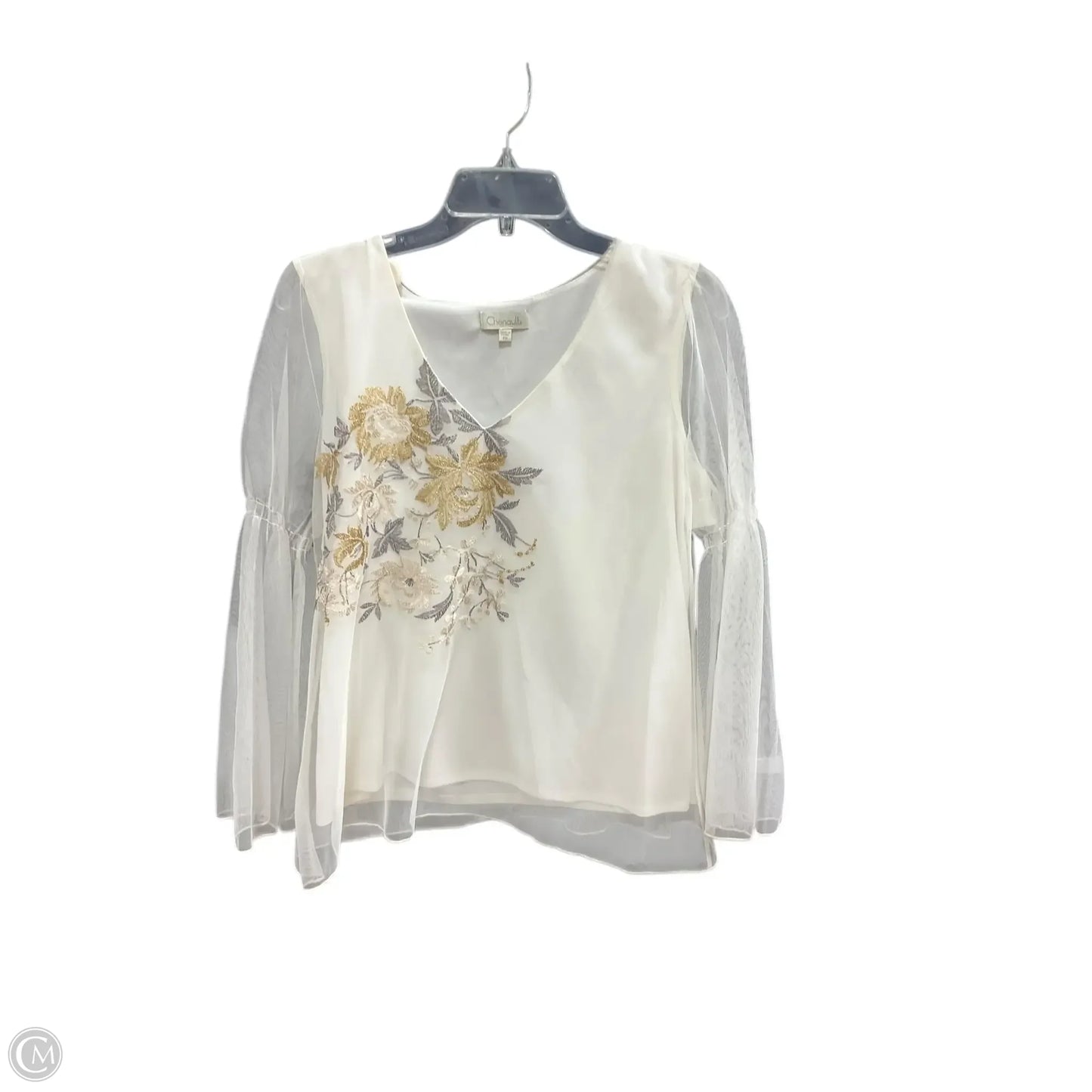 Top Long Sleeve By Chenault In Cream & Grey, Size: M