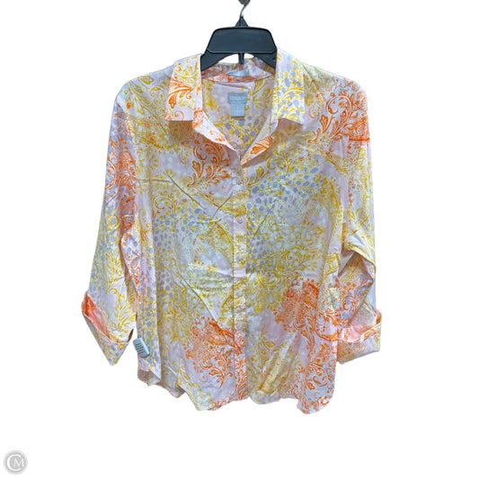 Blouse Long Sleeve By Chicos In Orange & Yellow, Size: Xl