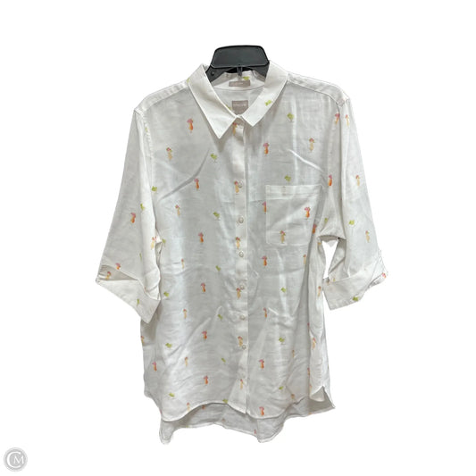 Blouse Long Sleeve By Chicos In White & Yellow, Size: Xl
