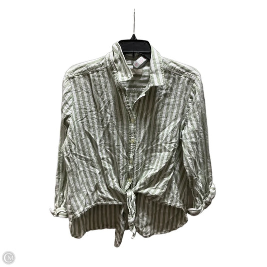 Blouse Long Sleeve By Loft In Green & White, Size: L