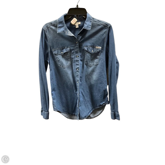 Blouse Long Sleeve By Calvin Klein In Blue Denim, Size: M