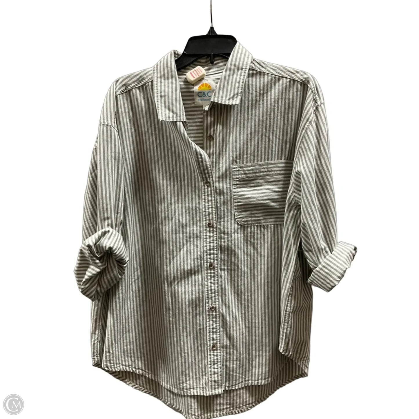 Blouse Short Sleeve By C And C In Striped Pattern, Size: L