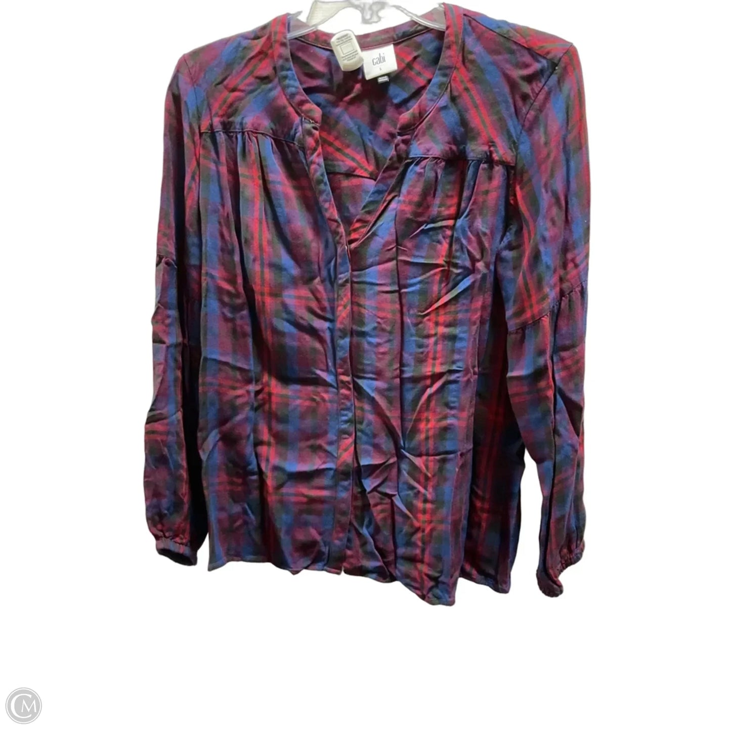 Blouse Long Sleeve By Cabi In Plaid Pattern, Size: S