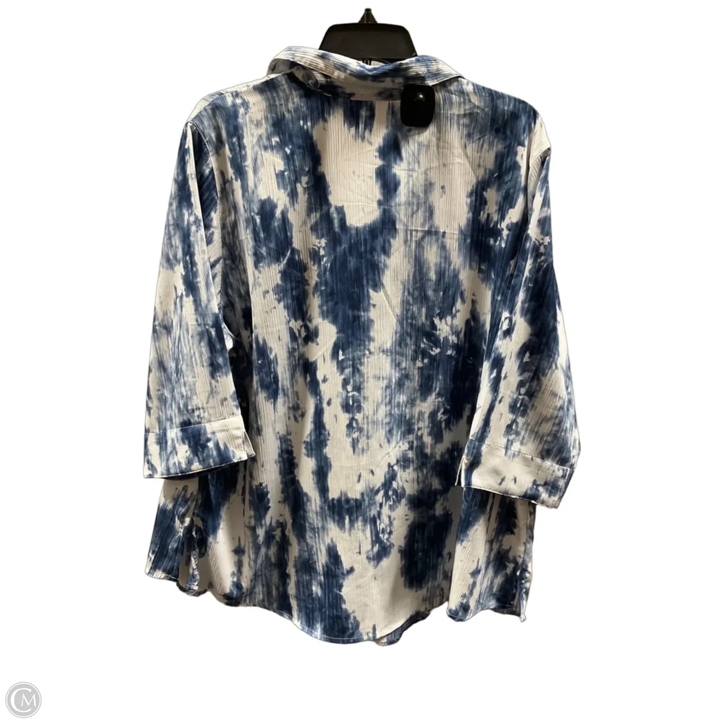 Blouse 3/4 Sleeve By Alia In Blue & White, Size: 1x