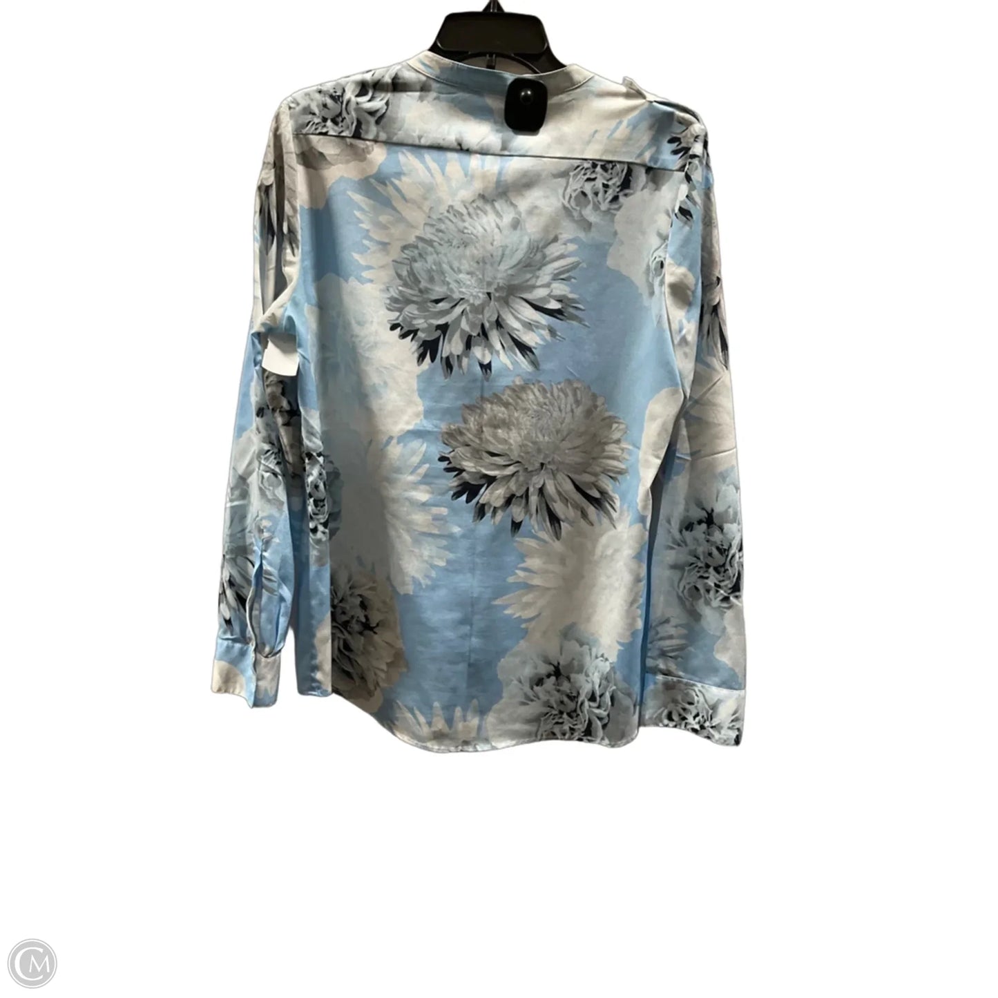 Blouse Long Sleeve By Calvin Klein In Blue & White, Size: L