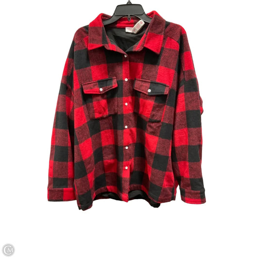 Jacket Shirt By Pink Lily In Black & Red, Size: Xxl