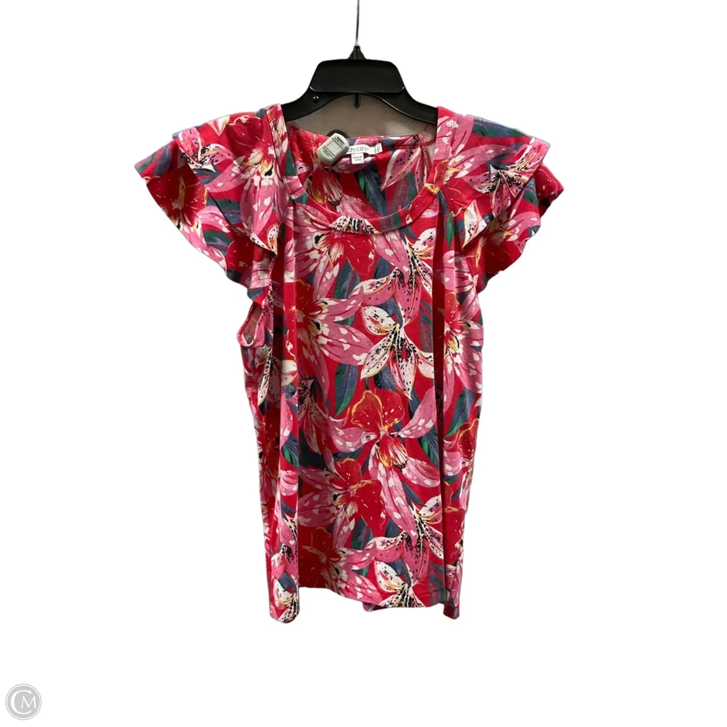 Top Short Sleeve By Chicos In Floral Print, Size: M
