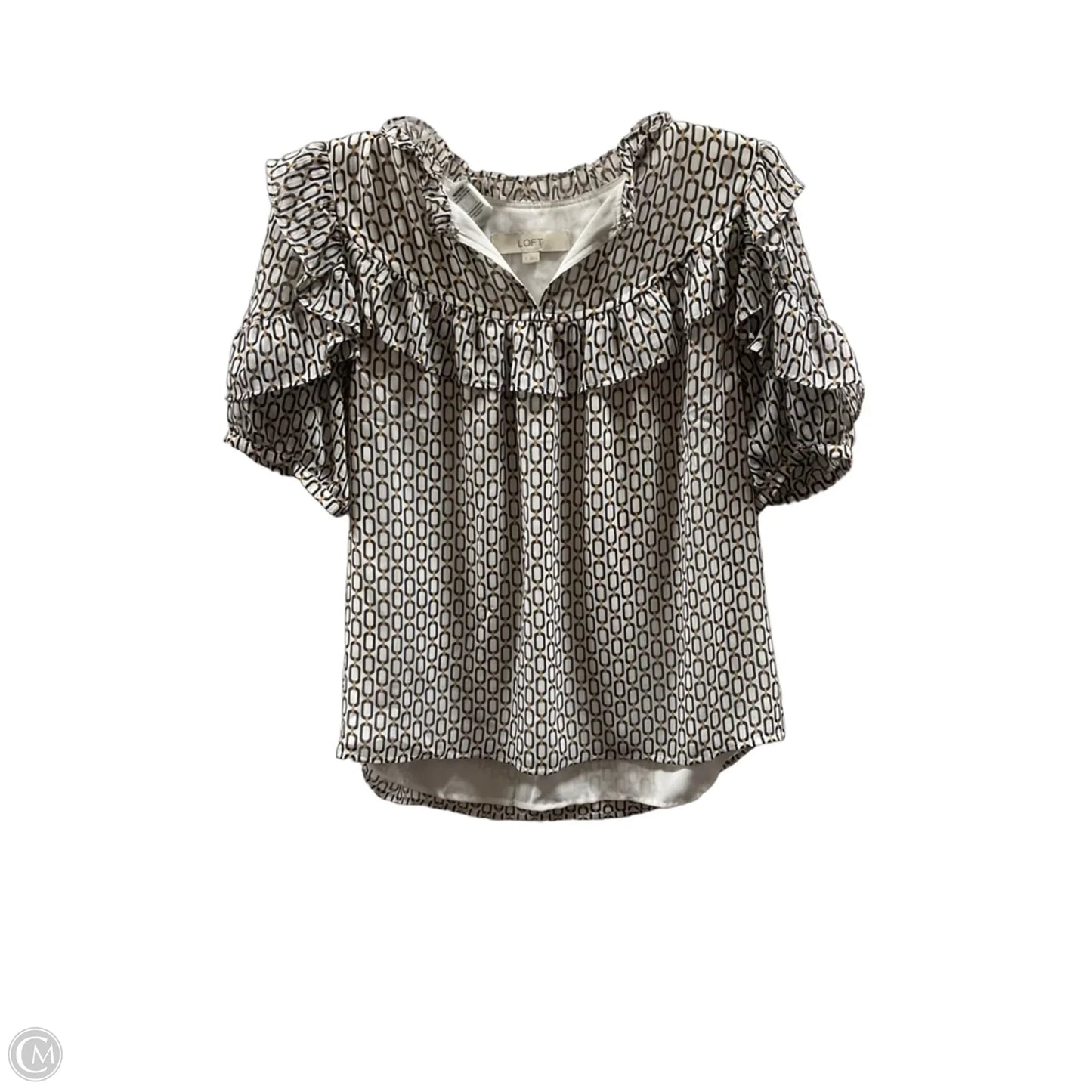Top Short Sleeve By Loft In Black & Cream, Size: S