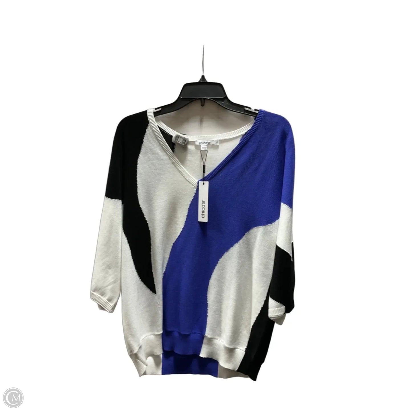 Top Short Sleeve By Chicos In Blue & White, Size: M