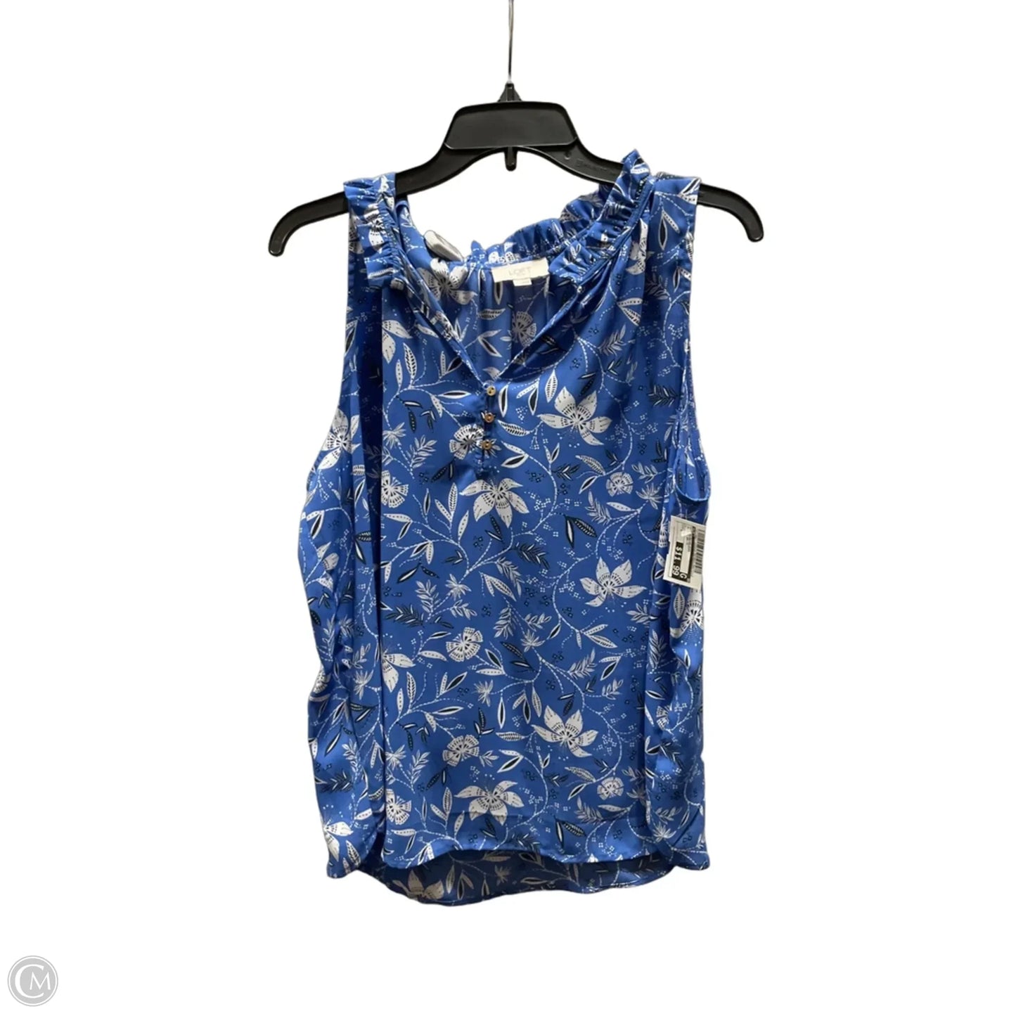 Top Sleeveless By Loft In Blue & White, Size: L