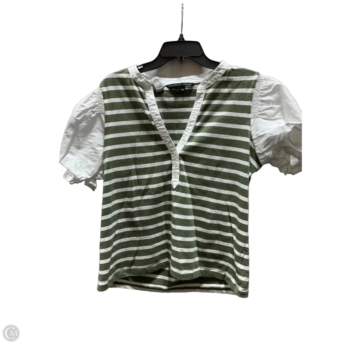 Top Short Sleeve By Veronica Beard In Green & White, Size: L