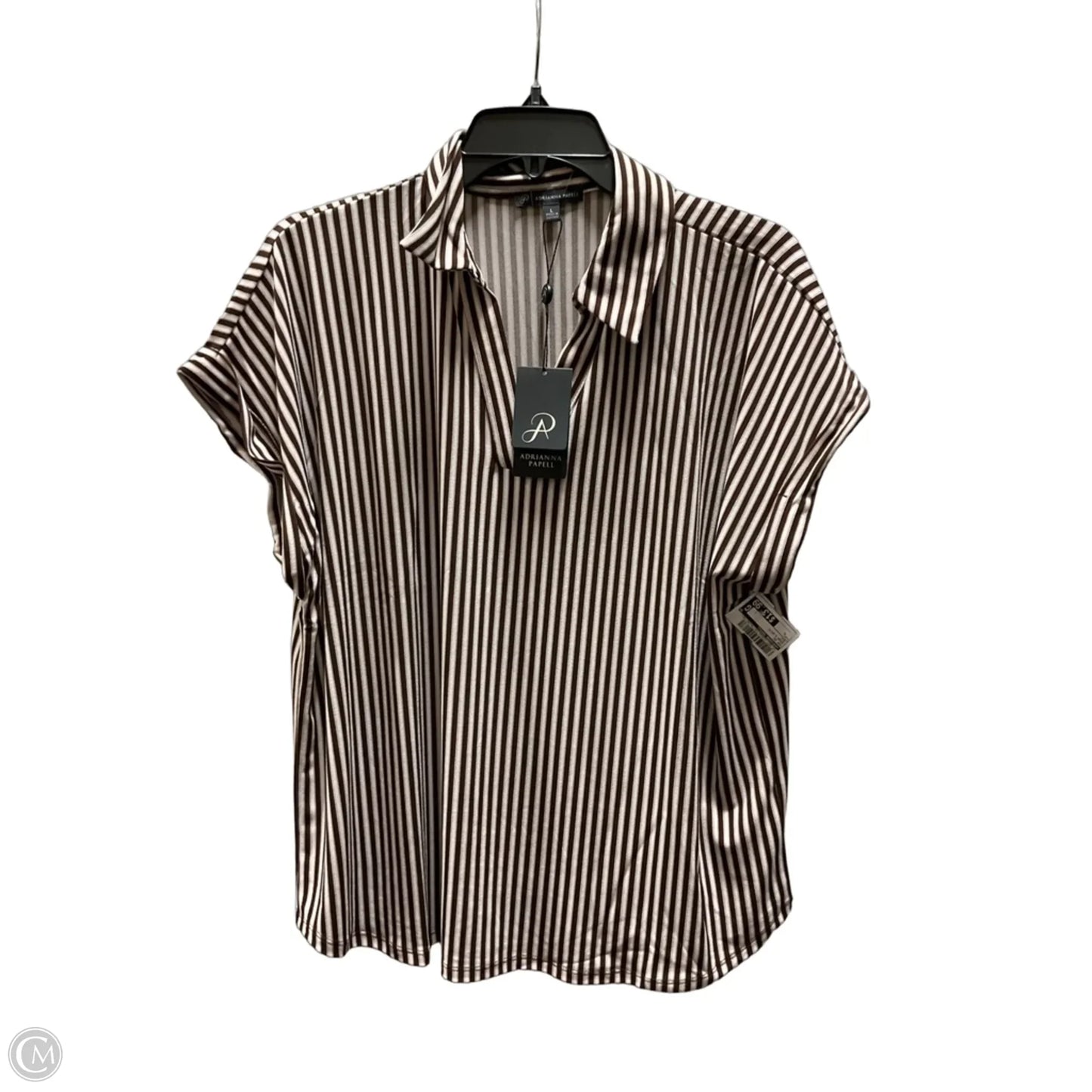 Top Short Sleeve By Adrianna Papell In Brown & White, Size: L