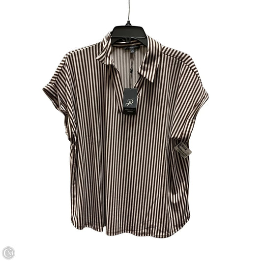 Top Short Sleeve By Adrianna Papell In Brown & White, Size: L