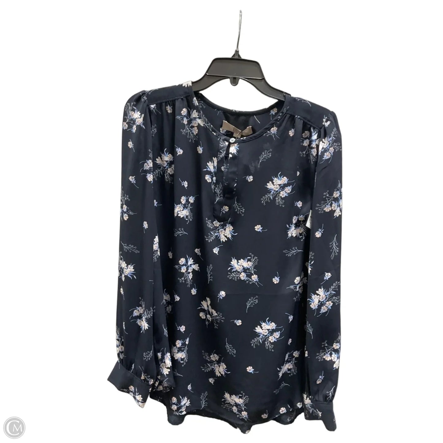 Top Long Sleeve By Loft In Blue & Cream, Size: M