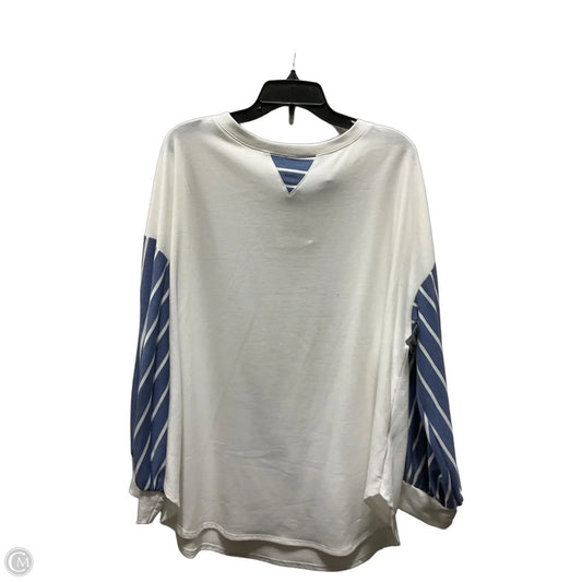 Top Long Sleeve By Emerald In Blue & White, Size: 3x