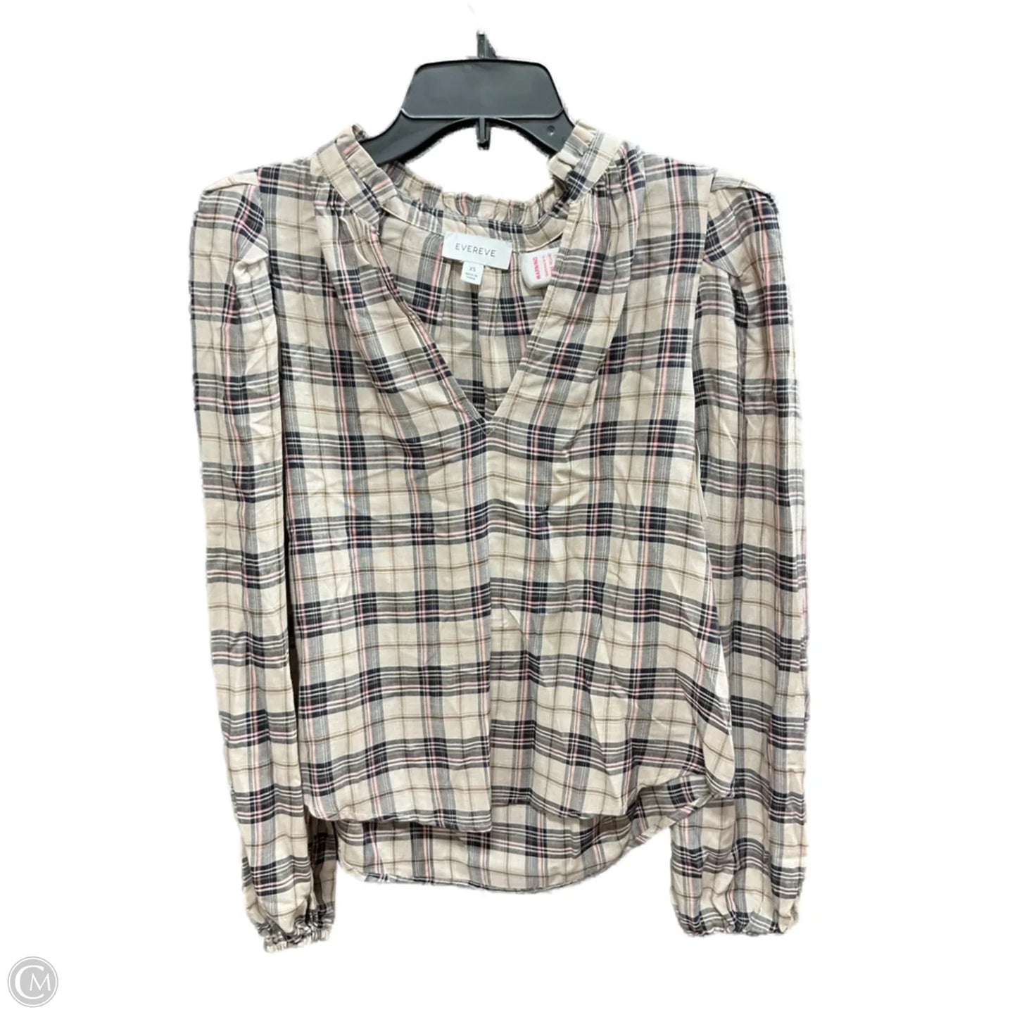 Top Long Sleeve By Evereve In Plaid Pattern, Size: Xs