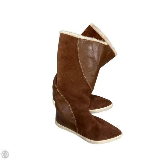 Boots Mid-calf Flats By Clothes Mentor In Brown, Size: 7