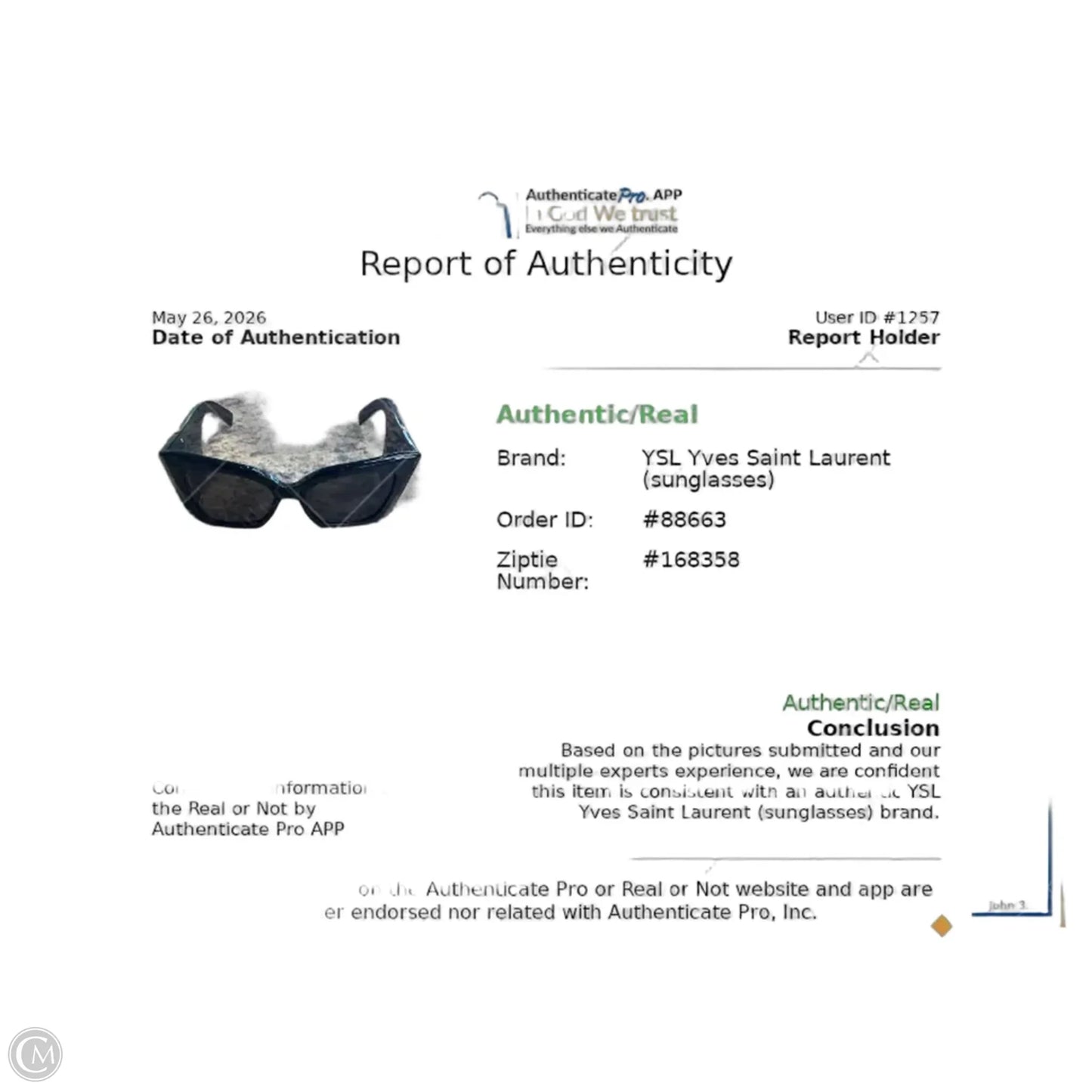 Sunglasses Luxury Designer By Yves Saint Laurent
