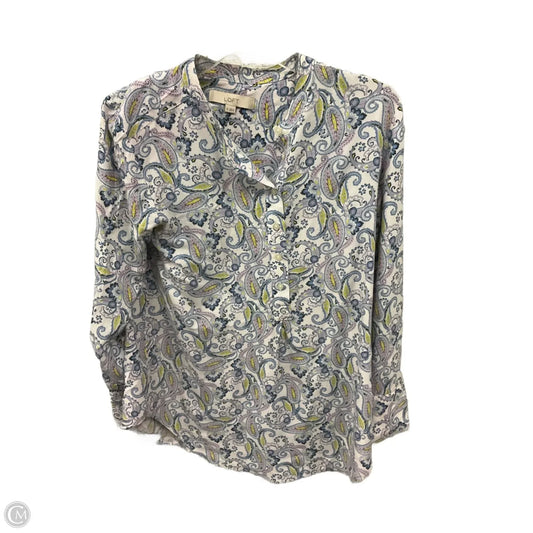 Blouse Long Sleeve By Loft In Multi-colored, Size: Xs