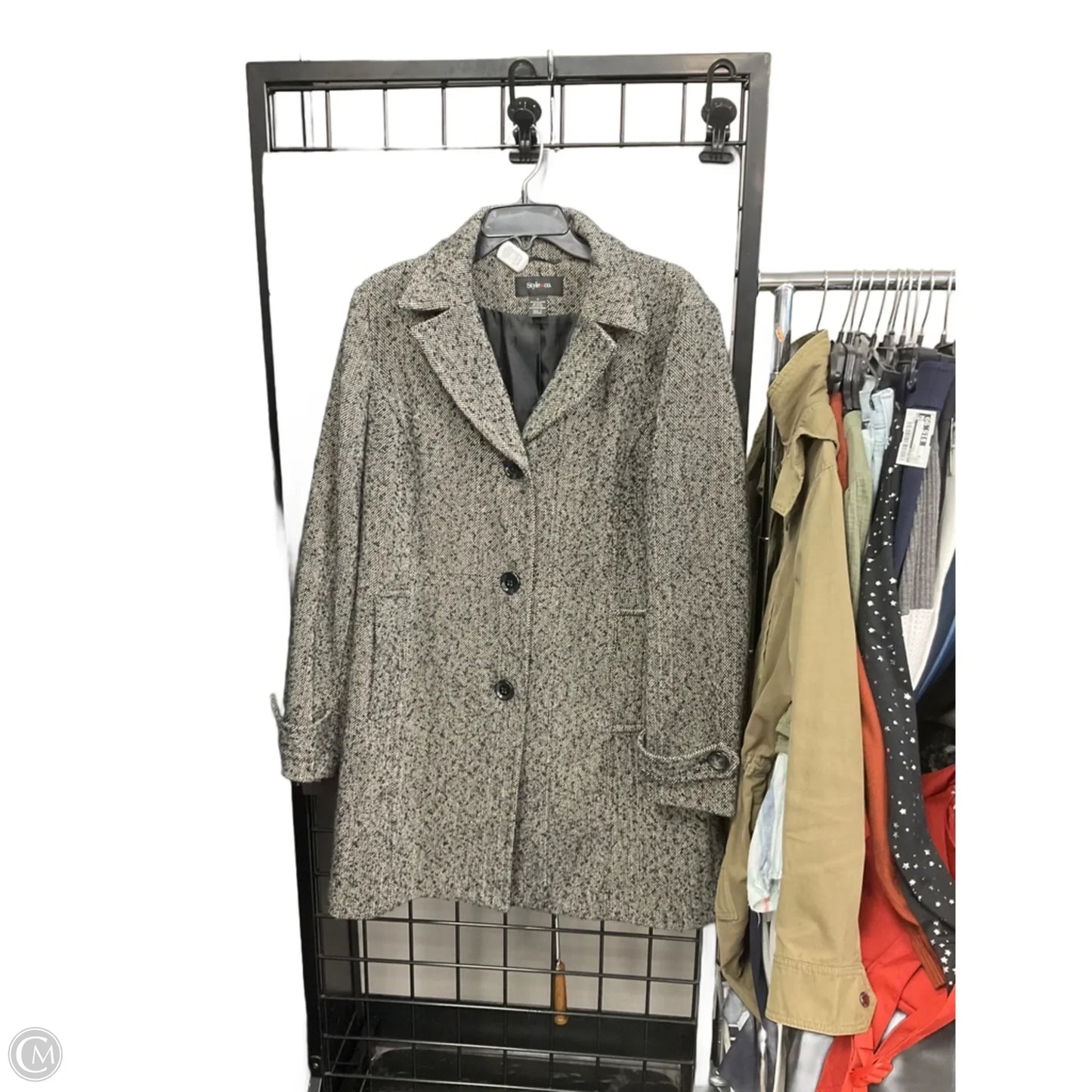 Coat Trench Coat By Style And Company In Black & Grey, Size: L