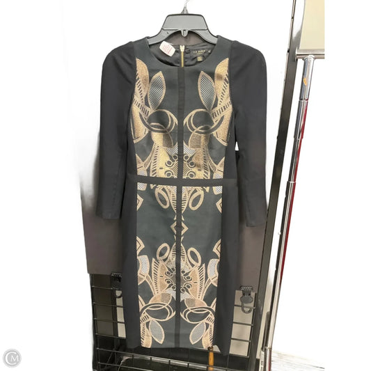 Dress Party Midi By Ted Baker In Black & Gold, Size: Xs
