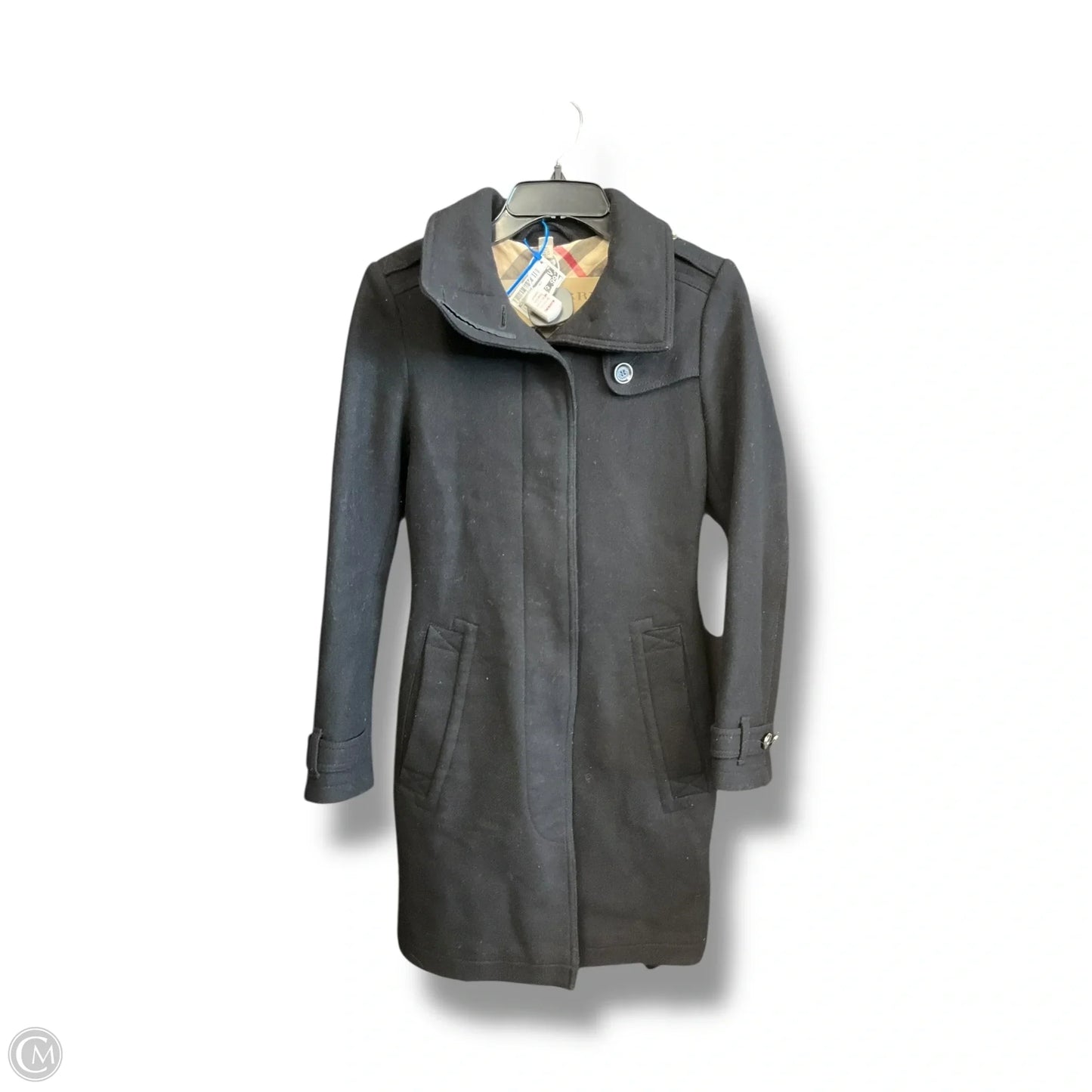 Coat Luxury Designer By Burberry In Black, Size: S