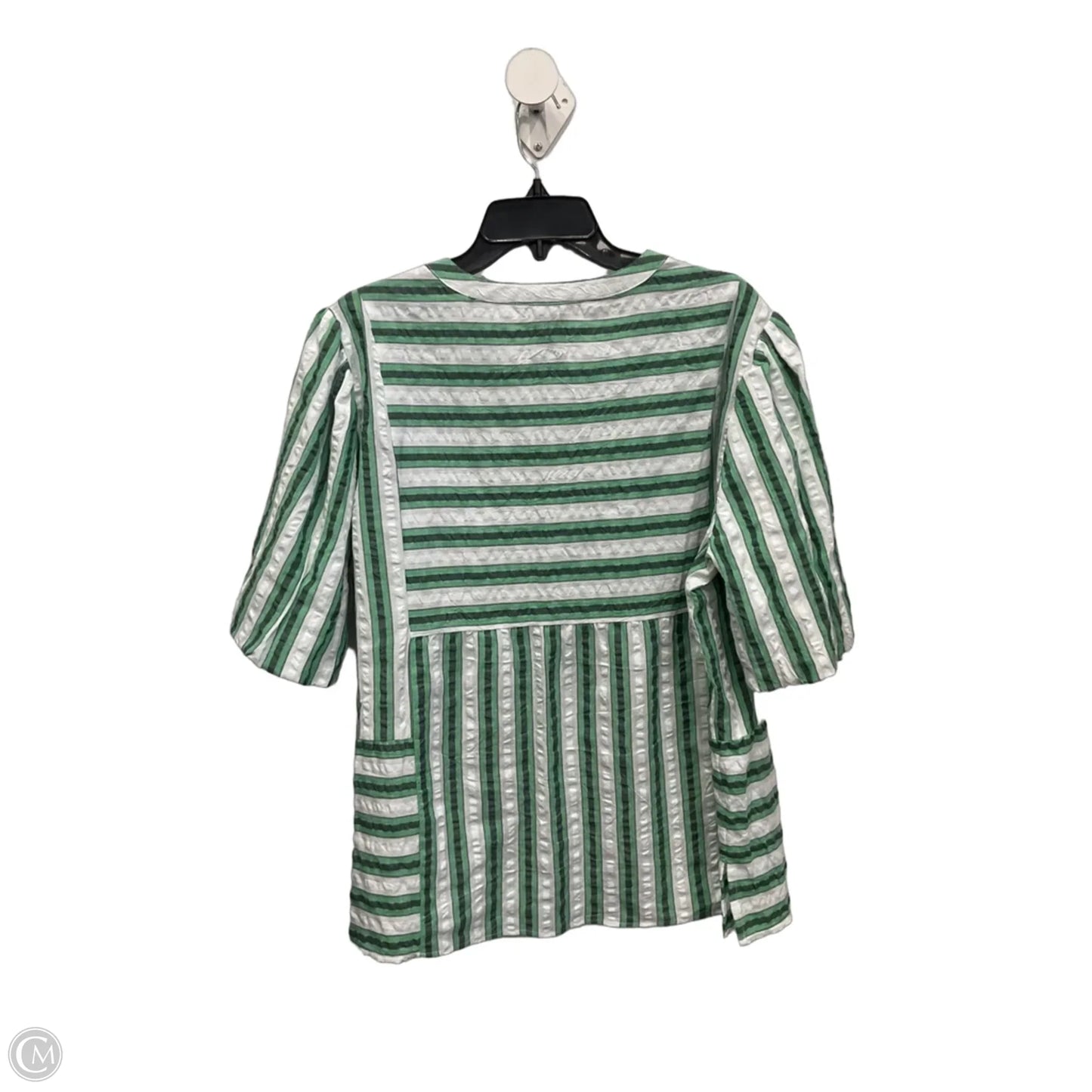 Blouse Short Sleeve By Ali Miles In Green & White, Size: L