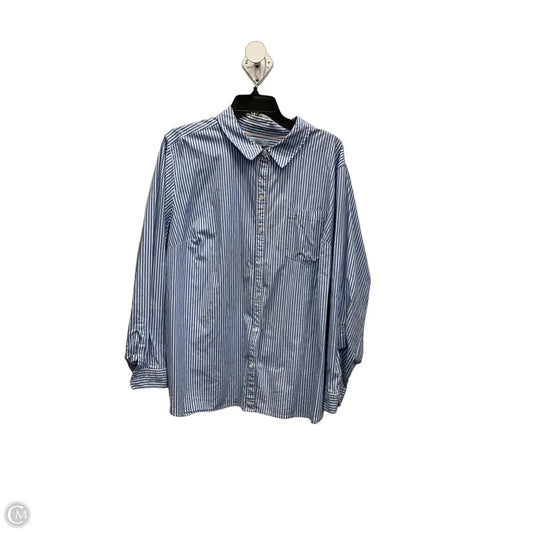 Blouse Long Sleeve By Croft And Barrow In Blue & White, Size: 3x