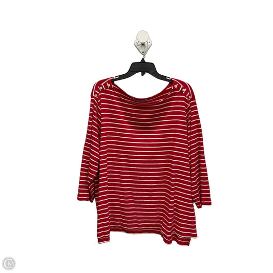 Top 3/4 Sleeve By Signature Collection In Red & White, Size: 3x