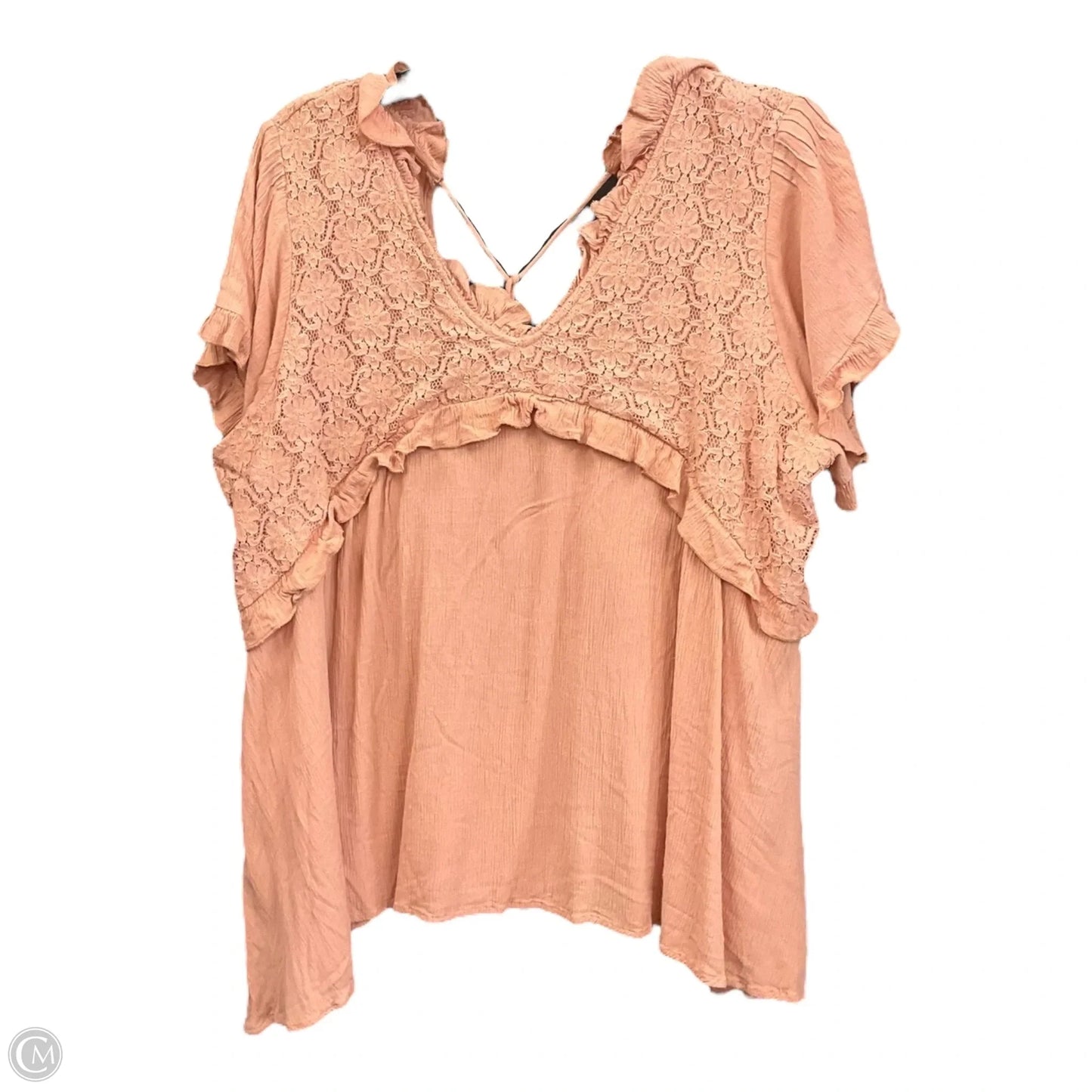 Top Short Sleeve By Oddi In Peach, Size: 1x