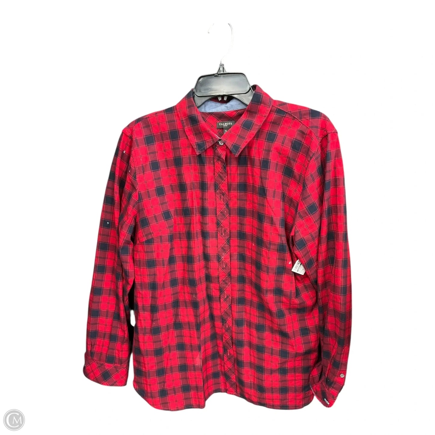 Blouse Long Sleeve By Talbots In Plaid Pattern, Size: Xl