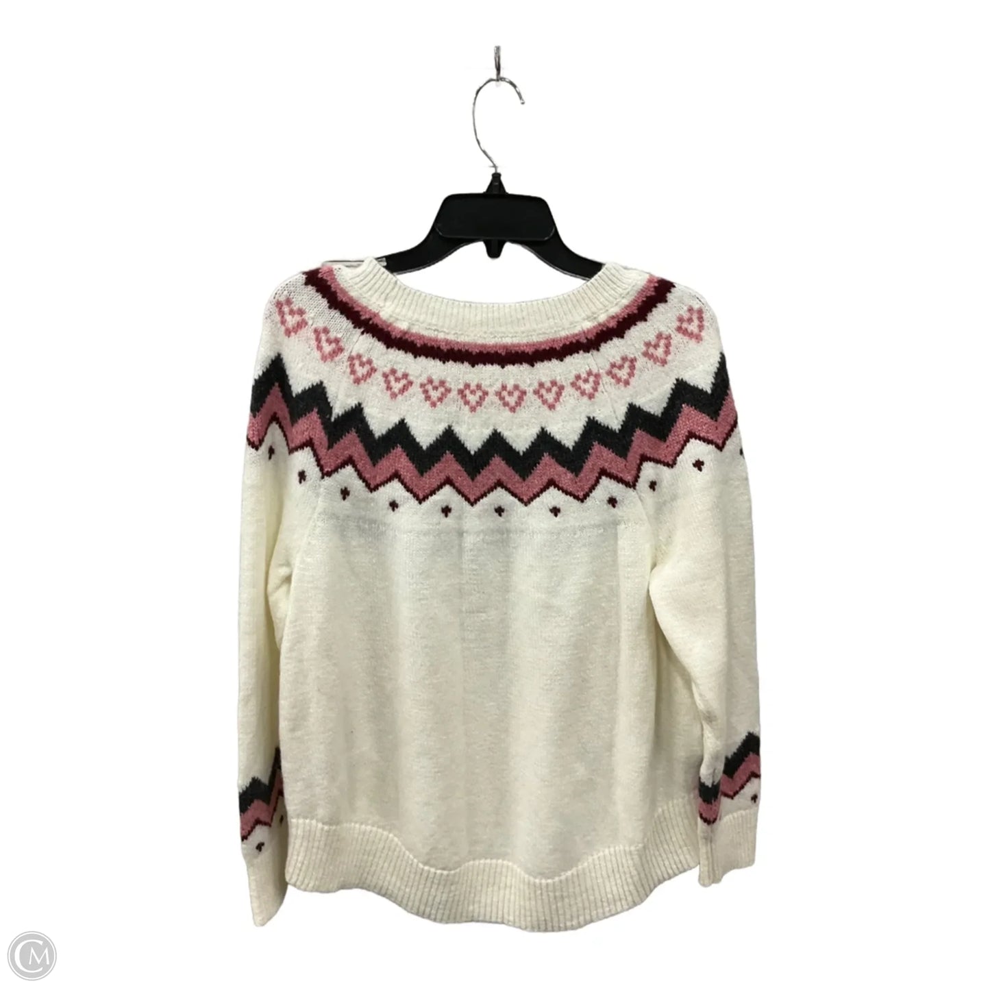 Sweater By Loft In Cream & Pink, Size: M