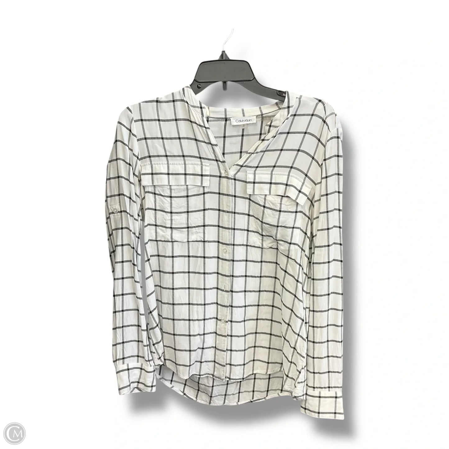Blouse Long Sleeve By Calvin Klein In Checkered Pattern, Size: S