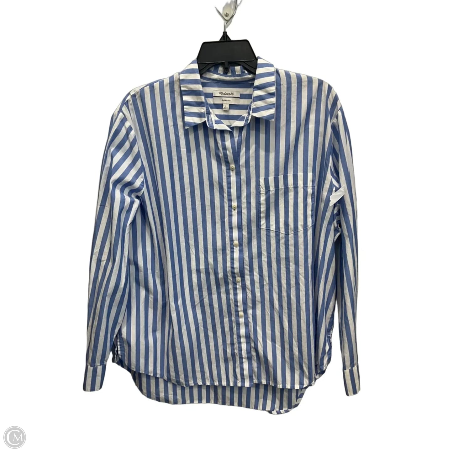 Blouse Long Sleeve By Madewell In Blue & White, Size: L